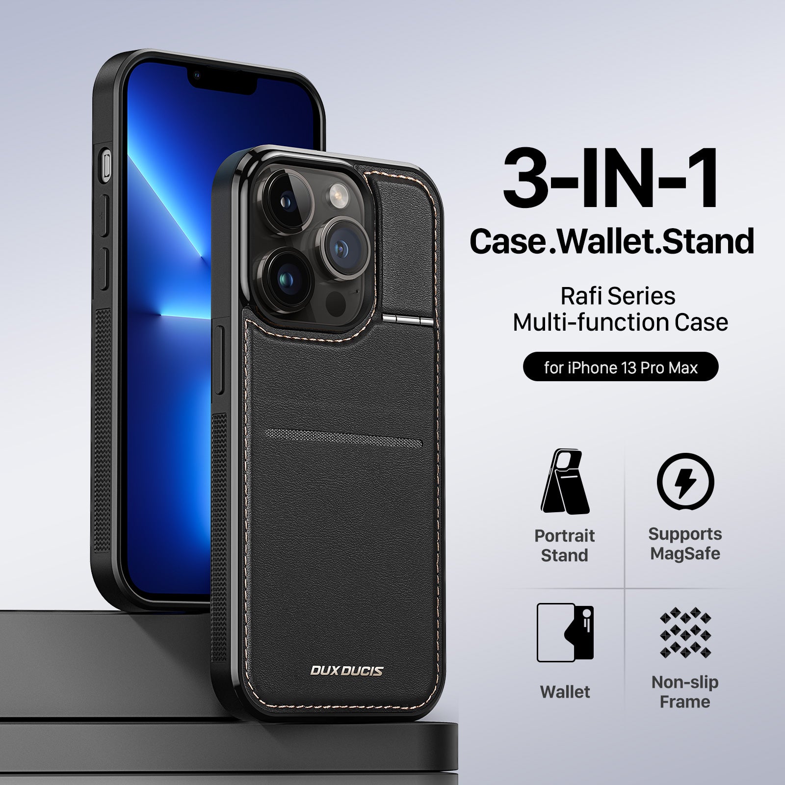 DUX DUCIS Rafi Series for iPhone 13 Pro Max 6.7 inch Card Holder Kickstand Phone Case RFID Blocking Magnetic Leather PC TPU Cover DUX DUCIS Rafi Series for iPhone 13 Pro Max 6.7 inch Card Holder Kickstand Phone Case RFID Blocking Magnetic Leather PC TPU Cover